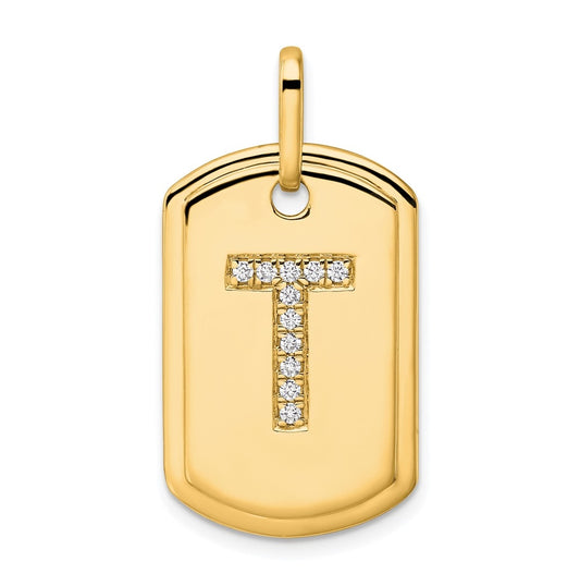 14K Yellow Gold Diamond Initial T Dog Tag Charm