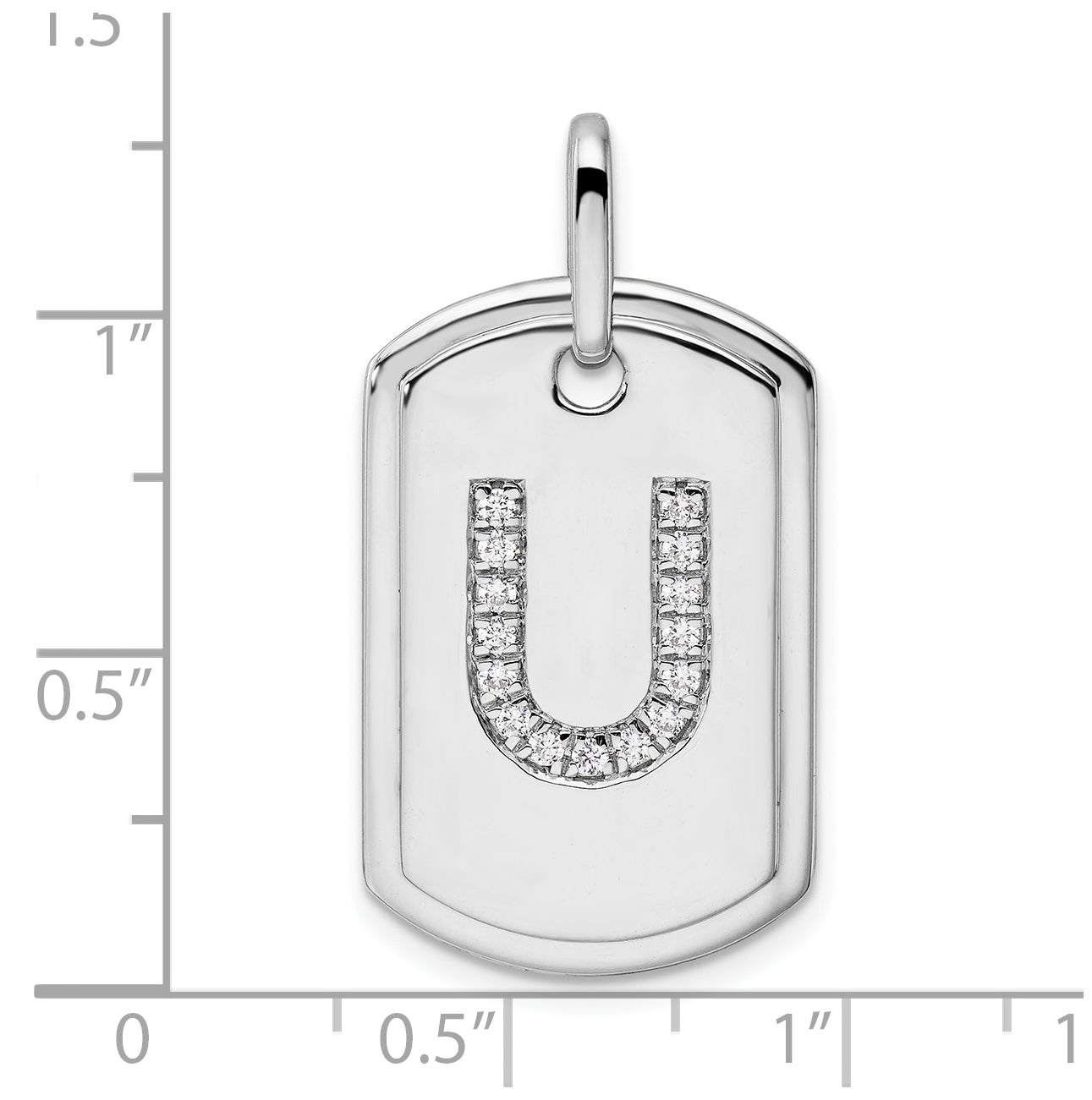 14K White Gold  Diamond Initial U Dog Tag Charm