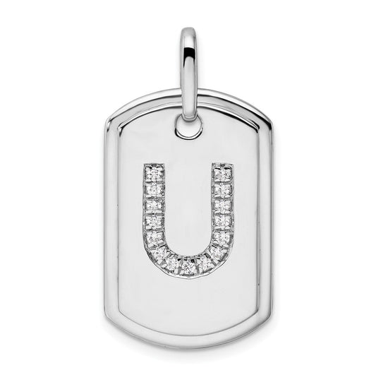 14K White Gold  Diamond Initial U Dog Tag Charm
