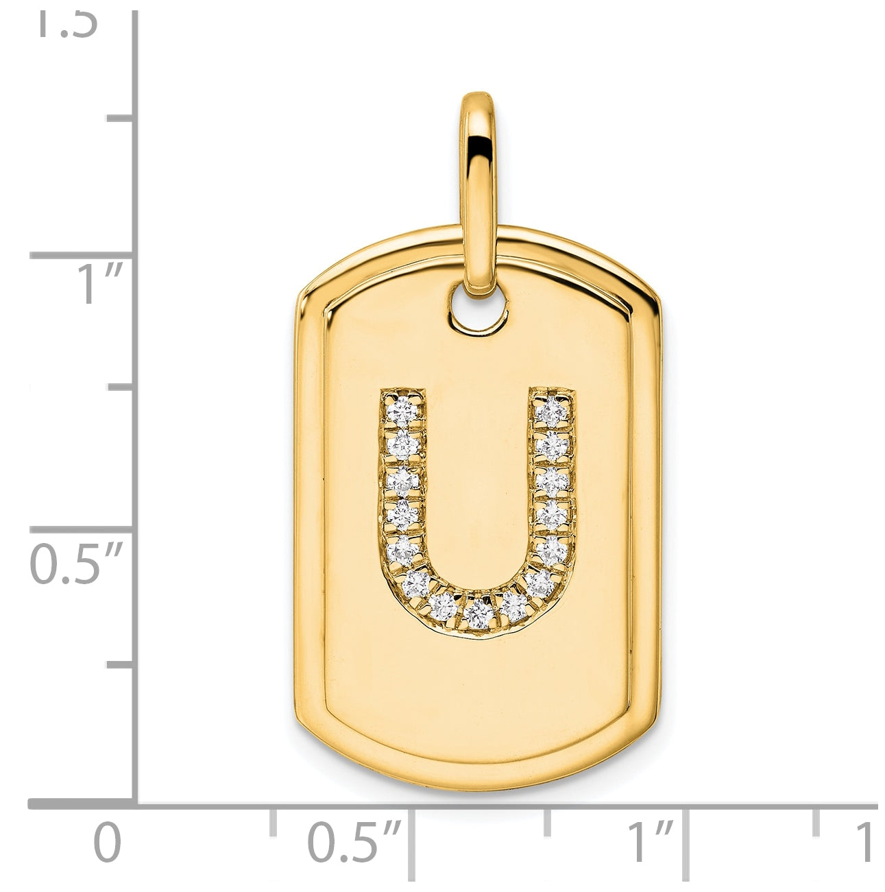 14K Yellow Gold Diamond Initial U Dog Tag Charm