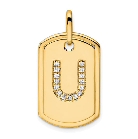 14K Yellow Gold Diamond Initial U Dog Tag Charm