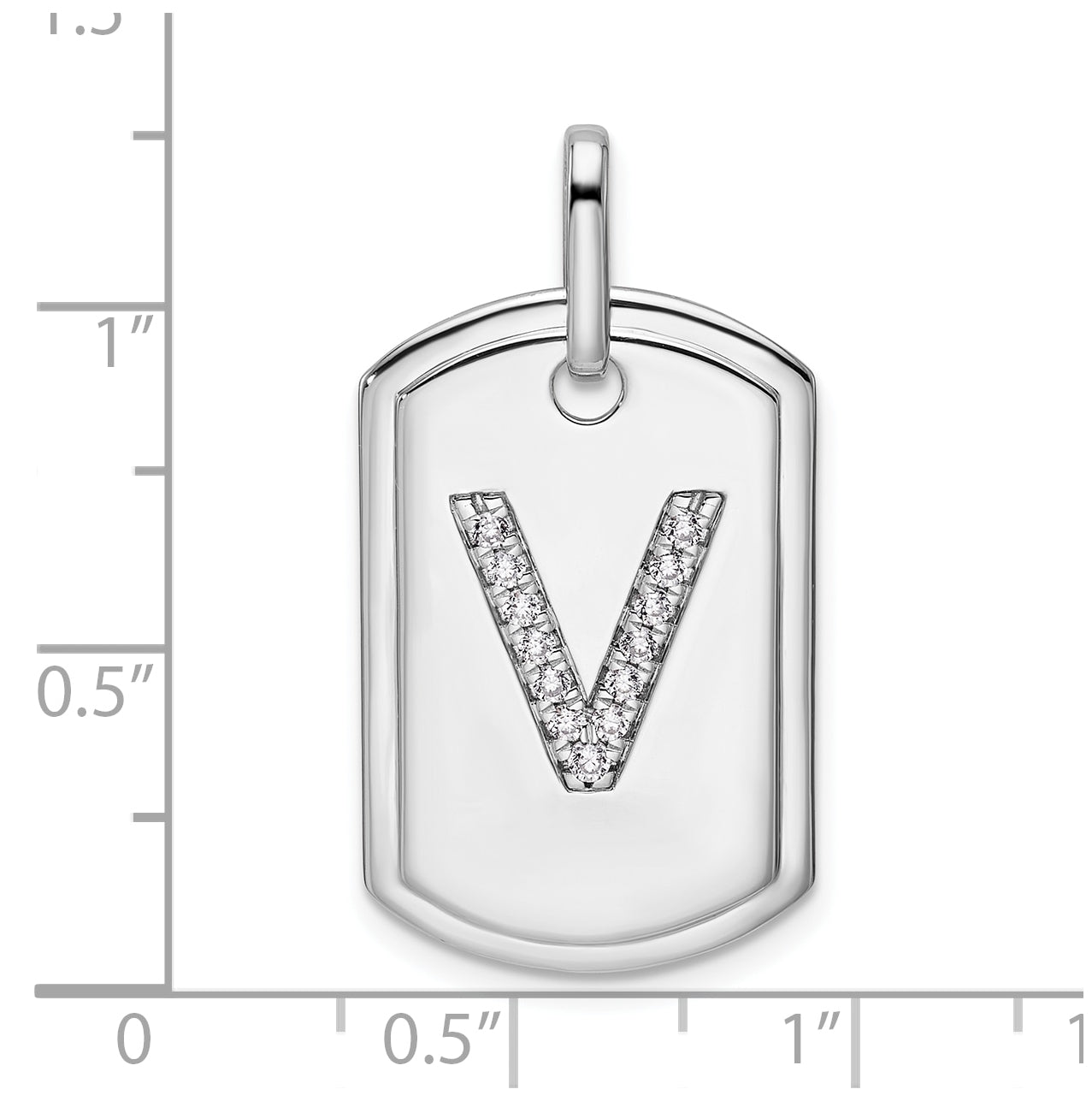 14K White Gold  Diamond Initial V Dog Tag Charm