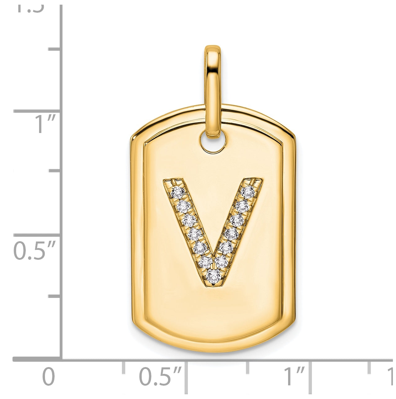 14K Yellow Gold Diamond Initial V Dog Tag Charm