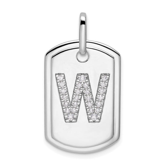 14K White Gold  Diamond Initial W Dog Tag Charm