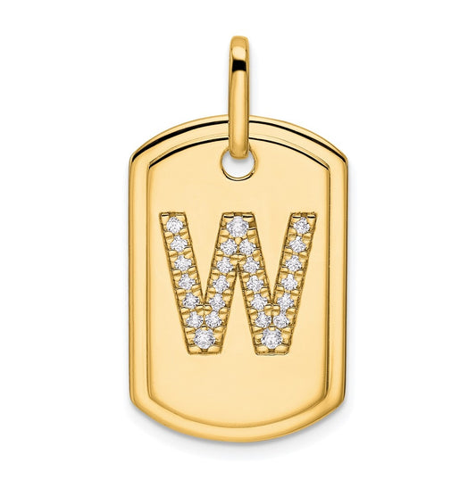 14K Yellow Gold Diamond Initial W Dog Tag Charm