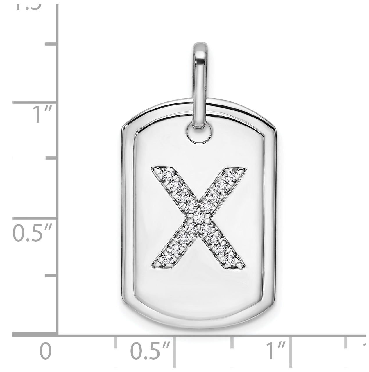 14K White Gold  Diamond Initial X Dog Tag Charm