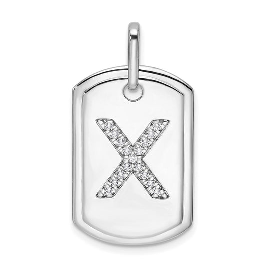 14K White Gold  Diamond Initial X Dog Tag Charm