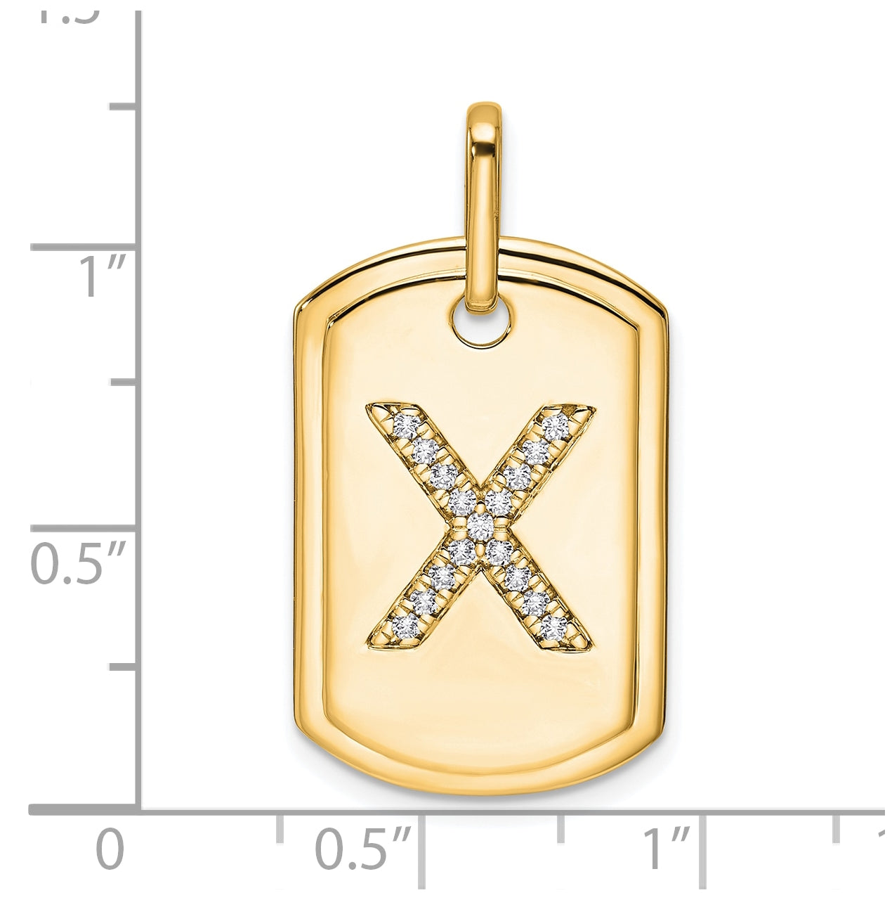 14K Yellow Gold Diamond Initial X Dog Tag Charm