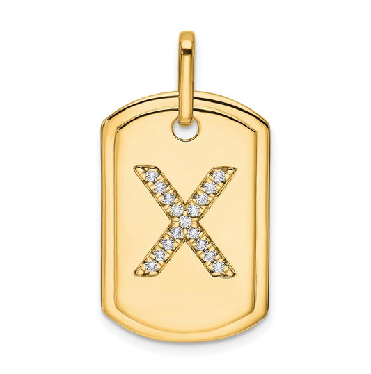 14K Yellow Gold Diamond Initial X Dog Tag Charm