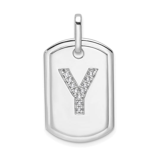 14K White Gold  Diamond Initial Y Dog Tag Charm