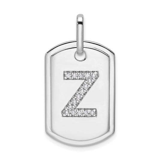 14K White Gold  Diamond Initial Z Dog Tag Charm