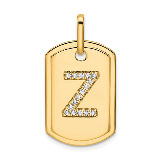 14K Yellow Gold Diamond Initial Z Dog Tag Charm