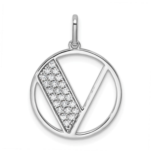 14K White Gold Gatsby Diamond Initial V Charm