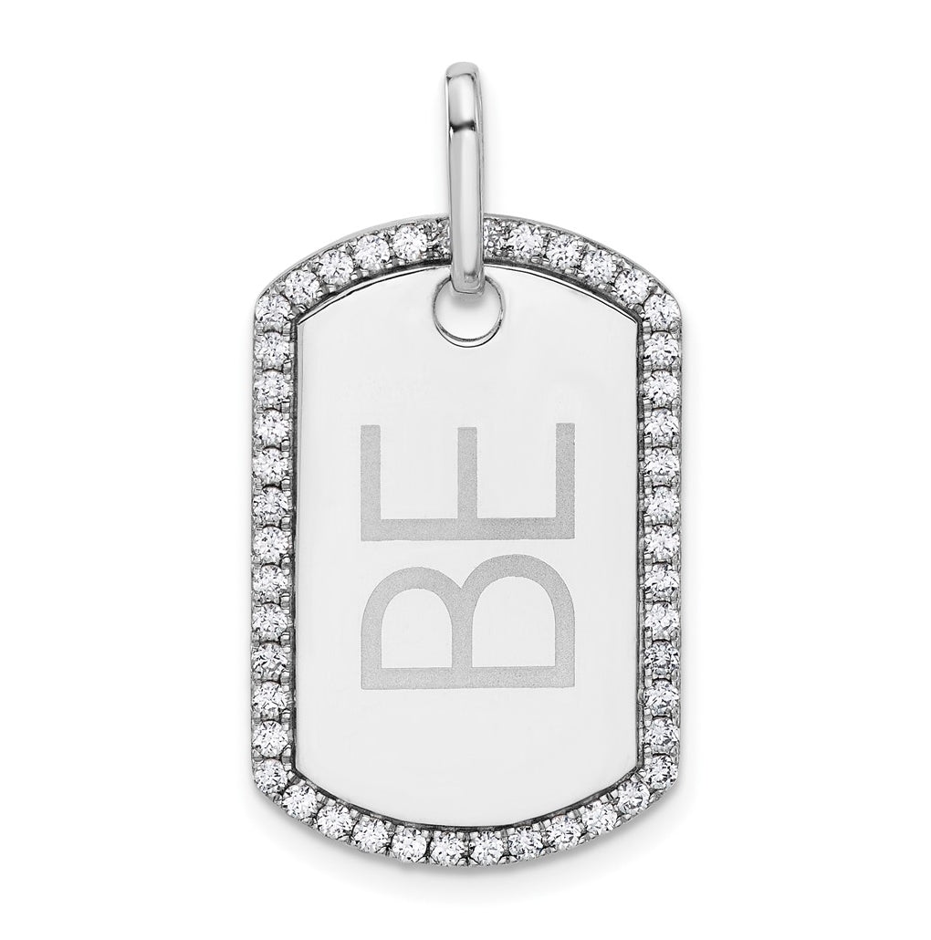 14k White Gold Personalized Diamond Dog Tag Charm