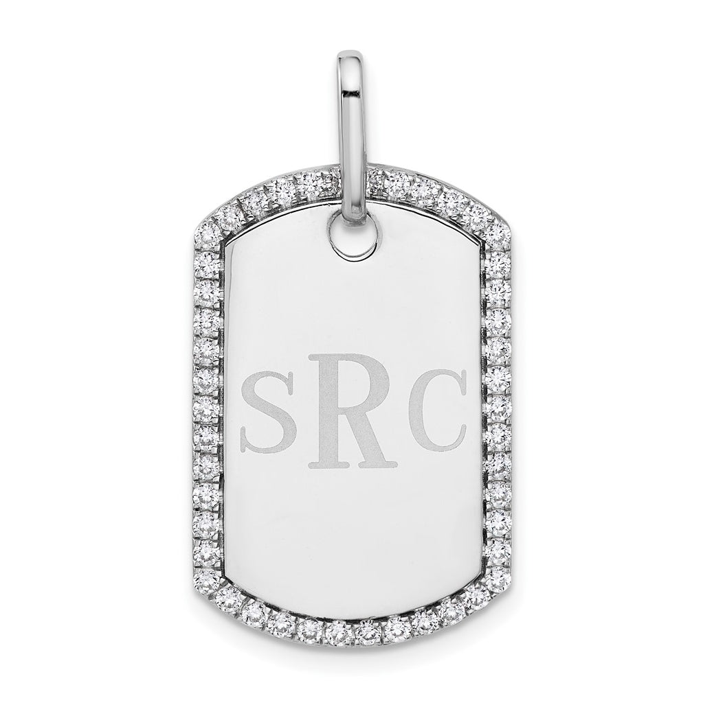 14k White Gold Personalized Diamond Dog Tag Charm