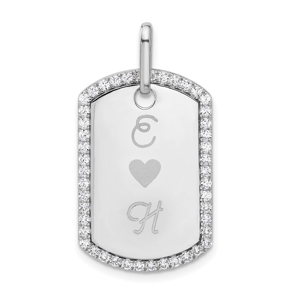 14k White Gold Personalized Diamond Dog Tag Charm