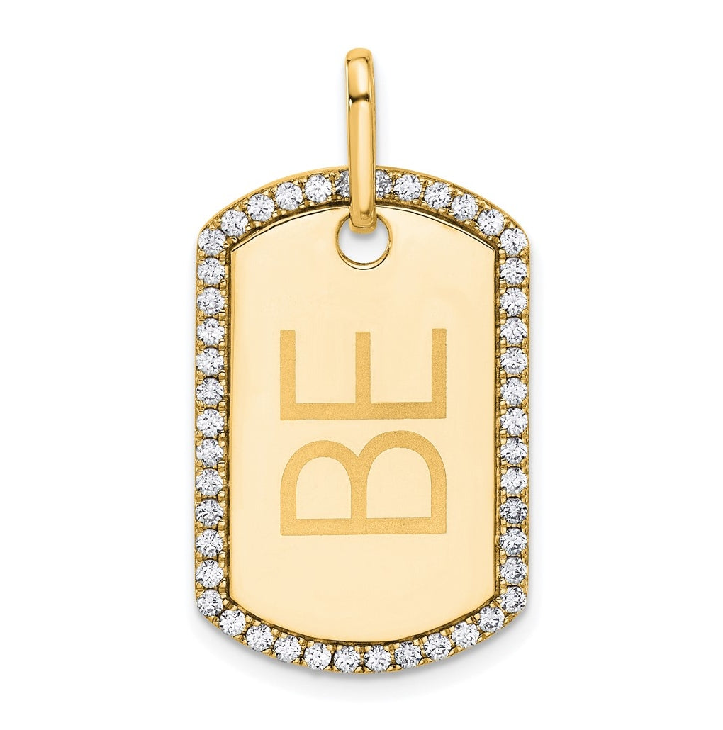 14k Yellow Gold Personalized Diamond Dog Tag Charm