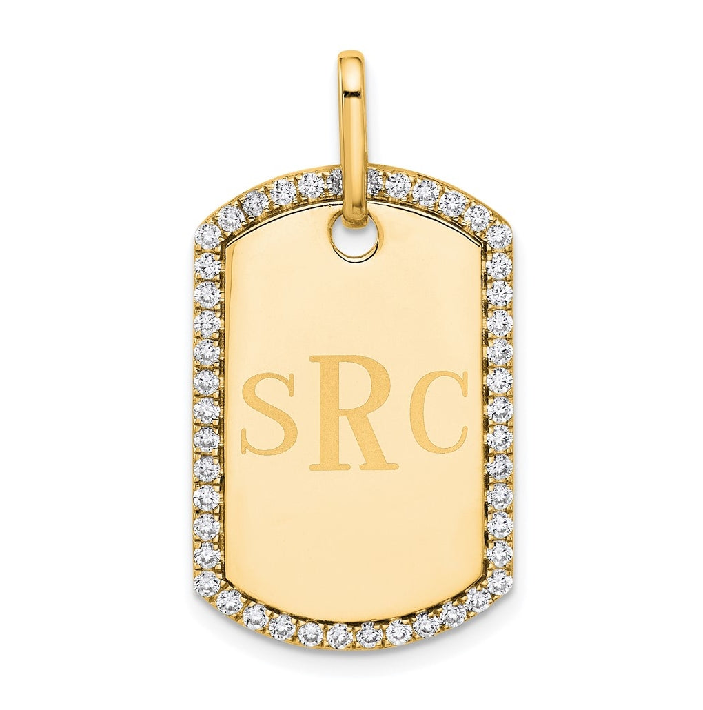 14k Yellow Gold Personalized Diamond Dog Tag Charm