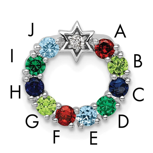 14K White Gold Circle Diamond Star Genuine Ten-Stone Family Jewelry Complete Pendant