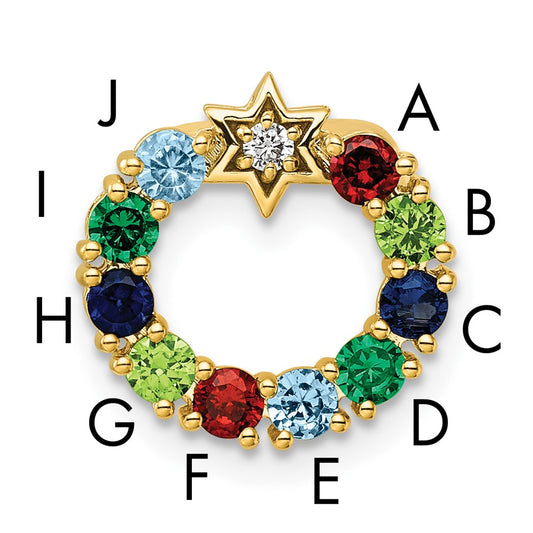14K Yellow Gold Circle Diamond Star Genuine Ten-Stone Family Jewelry Complete Pendant