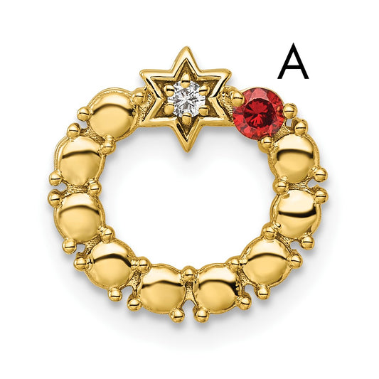 14K Yellow Gold Circle Diamond Star Genuine One-Stone Family Jewelry Complete Pendant