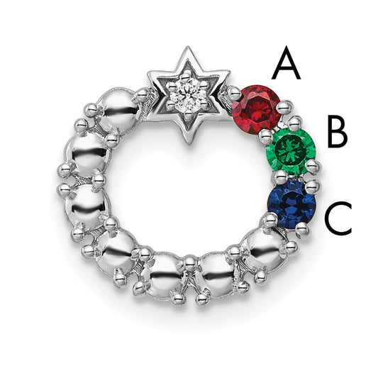 14K White Gold Circle Diamond Star Genuine Three-Stone Family Jewelry Complete Pendan