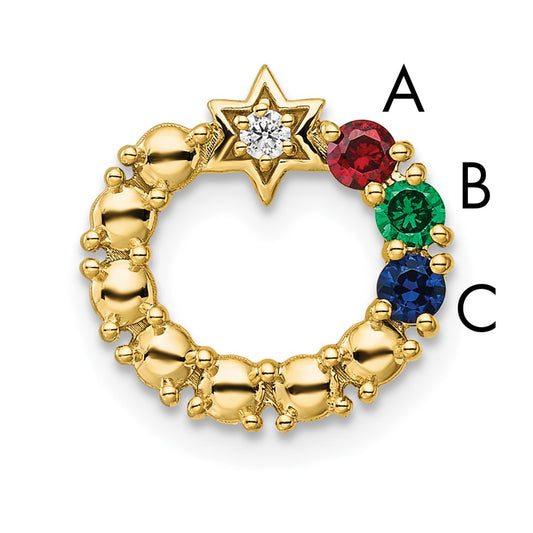 14K Yellow Gold Circle Diamond Star Genuine Three-Stone Family Jewelry Complete Pendant