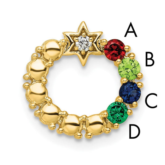 14K Yellow Gold Circle Diamond Star Genuine Four-Stone Family Jewelry Complete Pendant