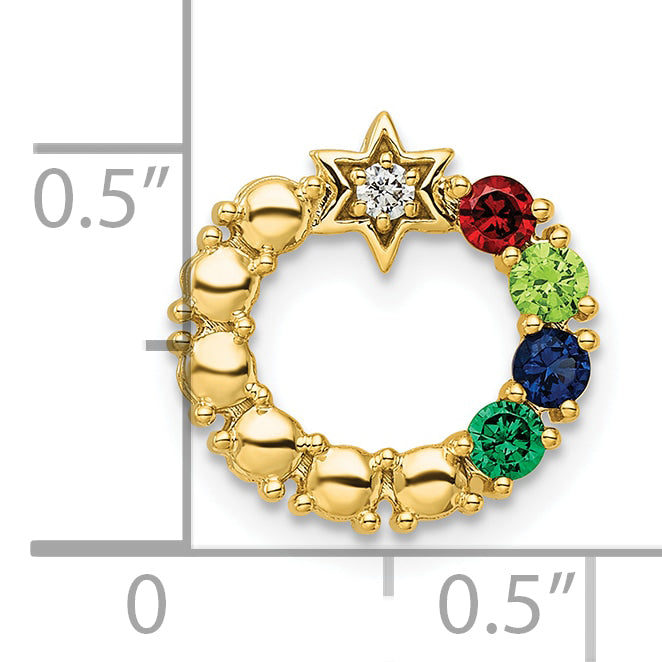 14K Yellow Gold Circle Diamond Star Synthetic Four-Stone Family Jewelry Complete Pendan