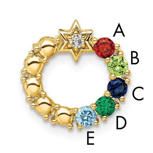 14K Yellow Gold Circle Diamond Star Genuine Five-Stone Family Jewelry Complete Pendant