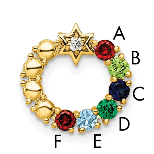 14K Yellow Gold Circle Diamond Star Genuine Six-Stone Family Jewelry Complete Pendant