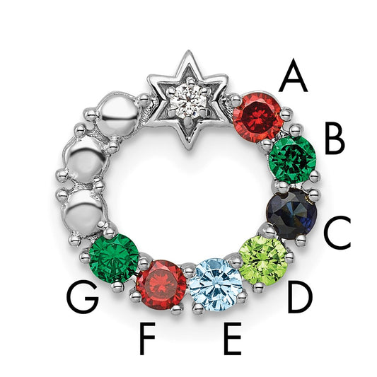 14K White Gold Circle Diamond Star Genuine Seven-Stone Family Jewelry Complete Pendant