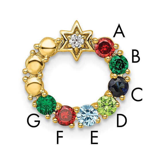 14K Yellow Gold Circle Diamond Star Genuine Seven-Stone Family Jewelry Complete Pendant