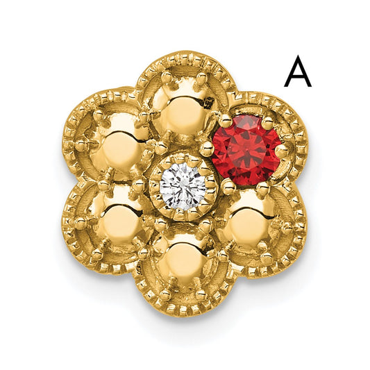 14K Yellow Gold Diamond Flower 1 Genuine Birthstone Complete Chain Slide