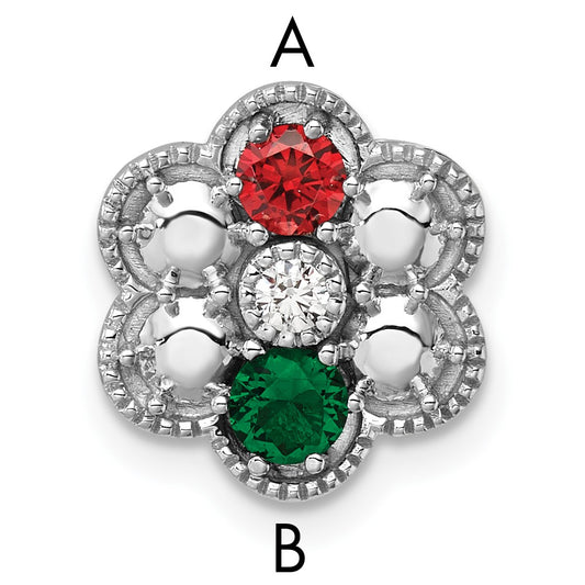 14K White Gold Diamond Flower 2 Genuine Birthstone Complete Chain Slide