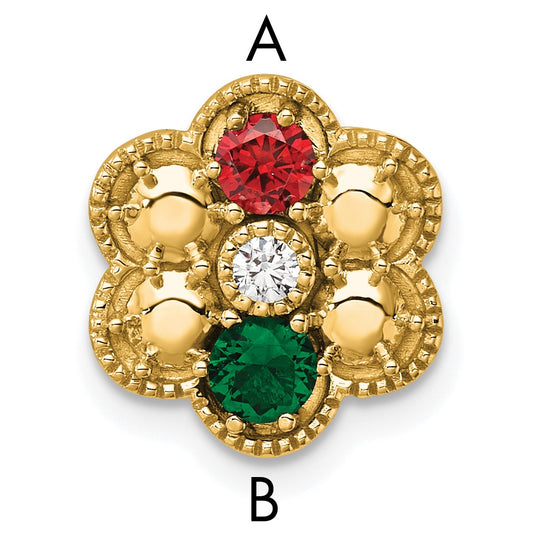 14K Yellow Gold Diamond Flower 2 Genuine Birthstone Complete Chain Slide