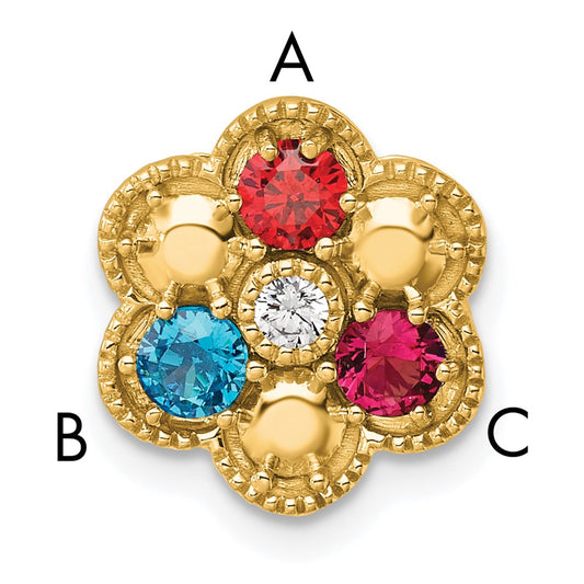 14K Yellow Gold Diamond Flower 3 Genuine Birthstone Complete Chain Slide