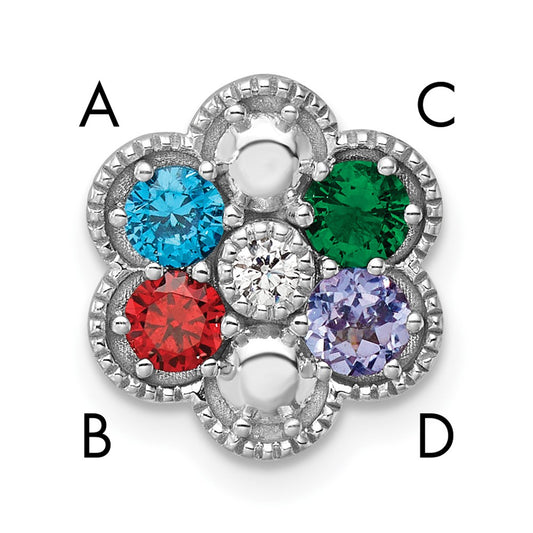 14K White Gold Diamond Flower 4 Genuine Birthstone Complete Chain Slide
