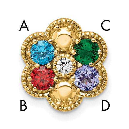 14K Yellow Gold Diamond Flower 4 Genuine Birthstone Complete Chain Slide