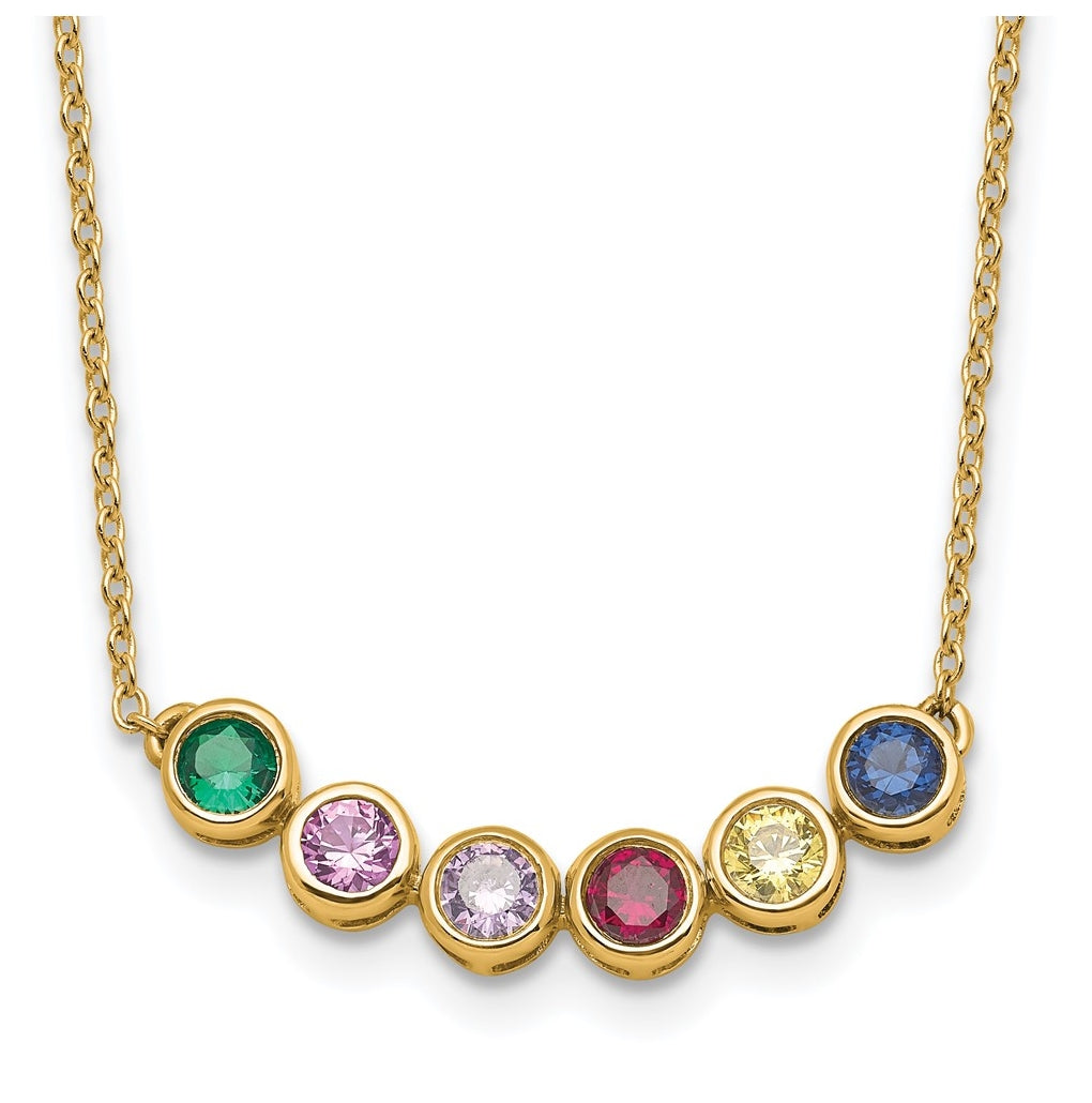 14K Yellow Or White Gold Synthetic Birthstone Complete Family Necklace – Elegant Jewelry Gift for Birthday, Anniversary, Engagement, Wedding