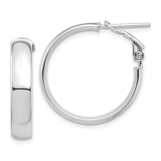 14k White Gold High Polished 5mm Omega Back Hoop Earrings