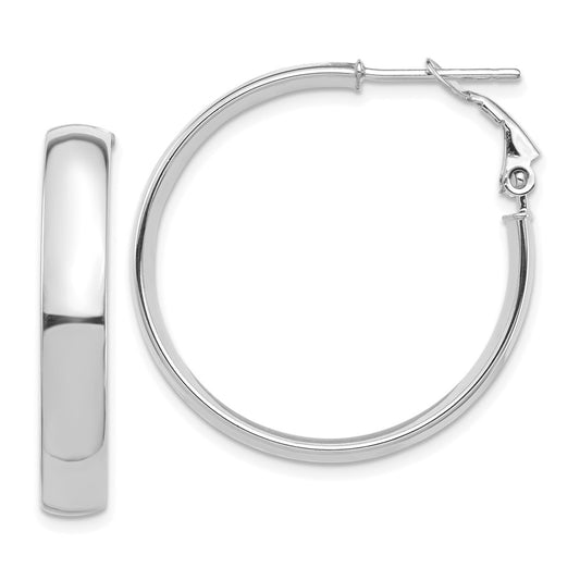 14k White Gold High Polished 5mm Omega Back Hoop Earrings