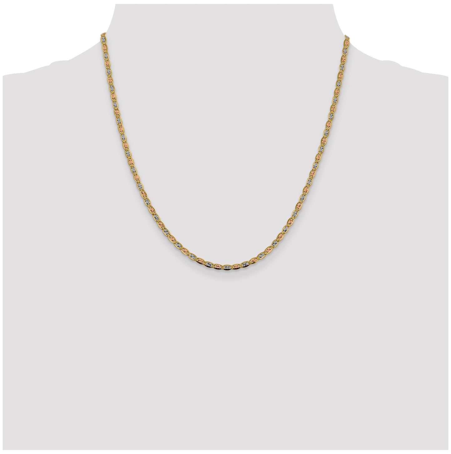 14K 20 inch 2.75mm Tri-color Pav‚ Valentino with Lobster Clasp Chain