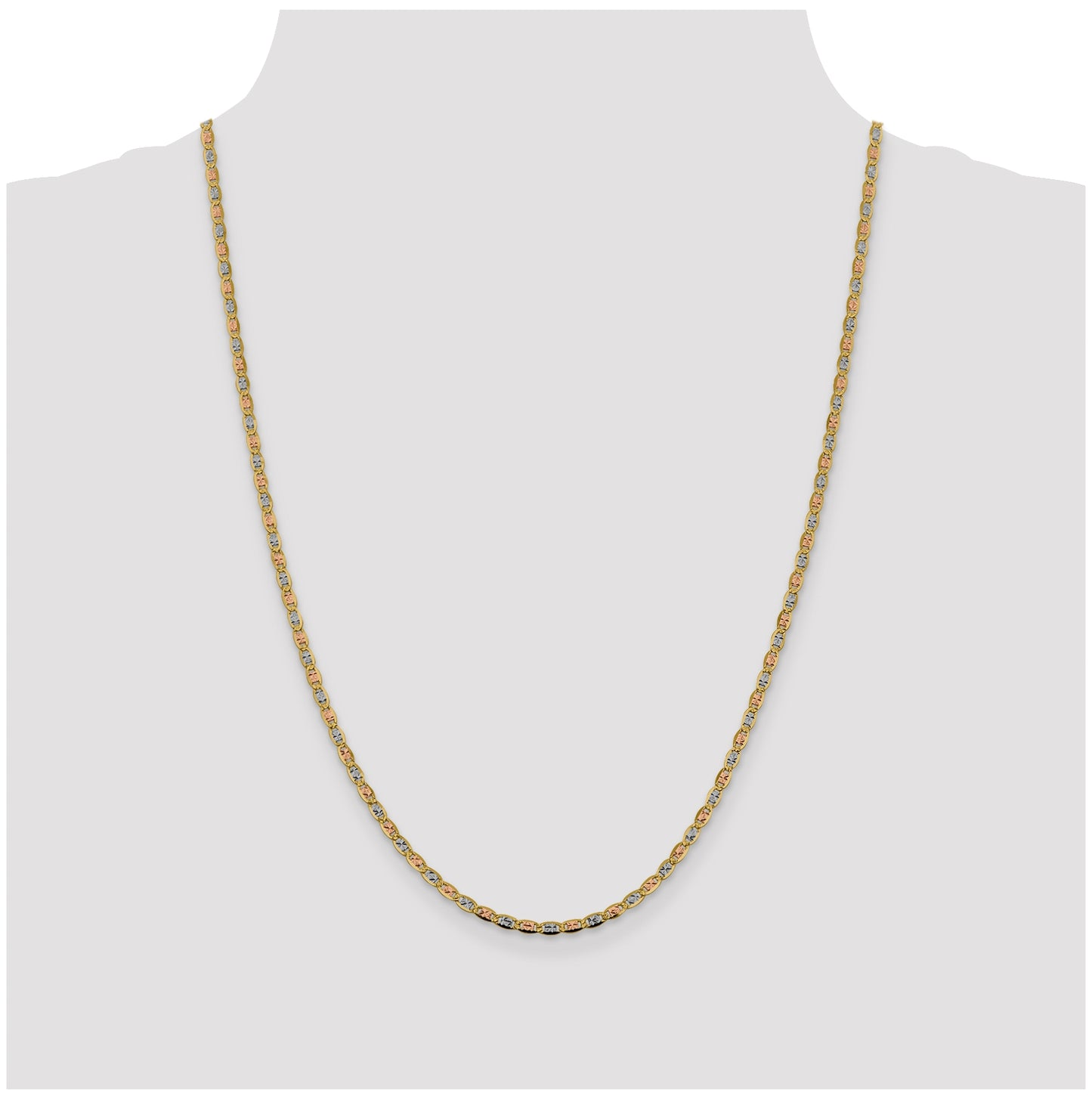 14K 24 inch 2.75mm Tri-color Pav‚ Valentino with Lobster Clasp Chain
