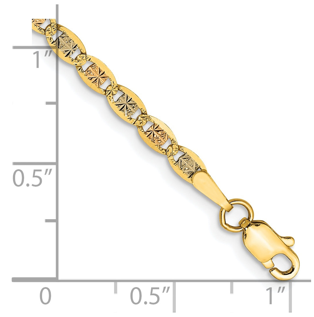14k 7 Inch 2.75mm Tri-color Pav‚ Valentino with Lobster Clasp Bracelet