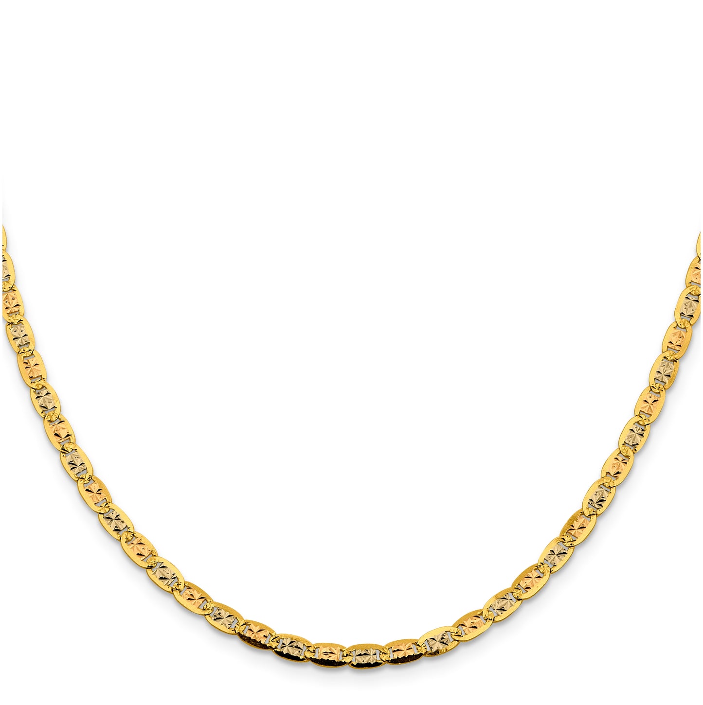 14K 20 inch 3.8mm Tri-color Pav‚ Valentino with Lobster Clasp Chain