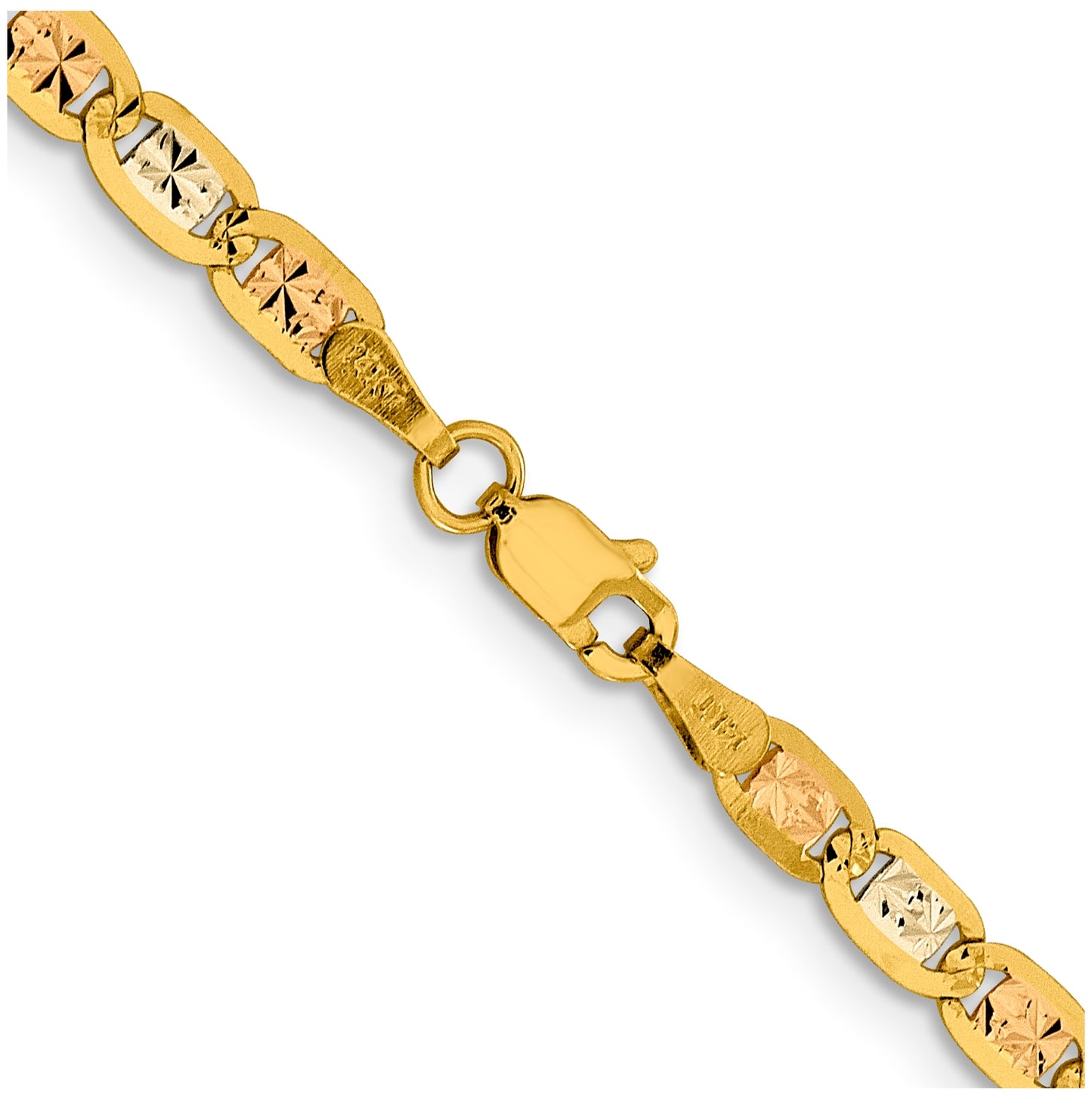14K 20 inch 3.8mm Tri-color Pav‚ Valentino with Lobster Clasp Chain