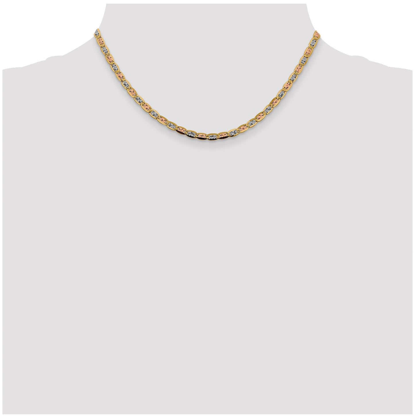 14K 16 inch 3.8mm Tri-color Pav‚ Valentino with Lobster Clasp Chain