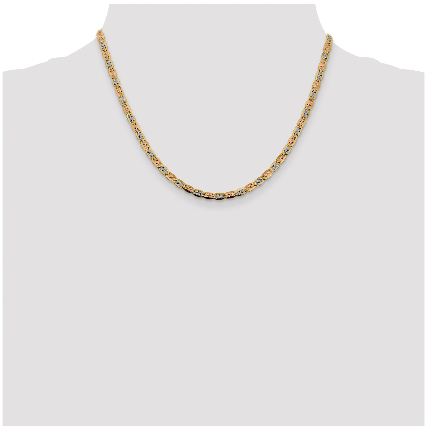 14K 18 inch 3.8mm Tri-color Pav‚ Valentino with Lobster Clasp Chain