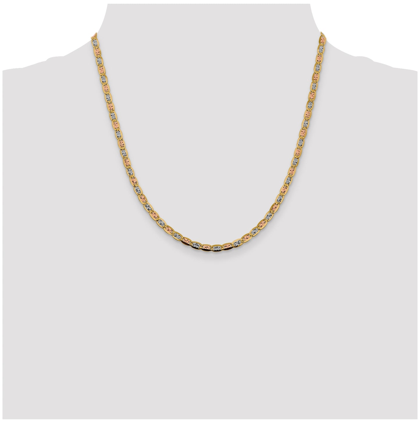 14K 20 inch 3.8mm Tri-color Pav‚ Valentino with Lobster Clasp Chain